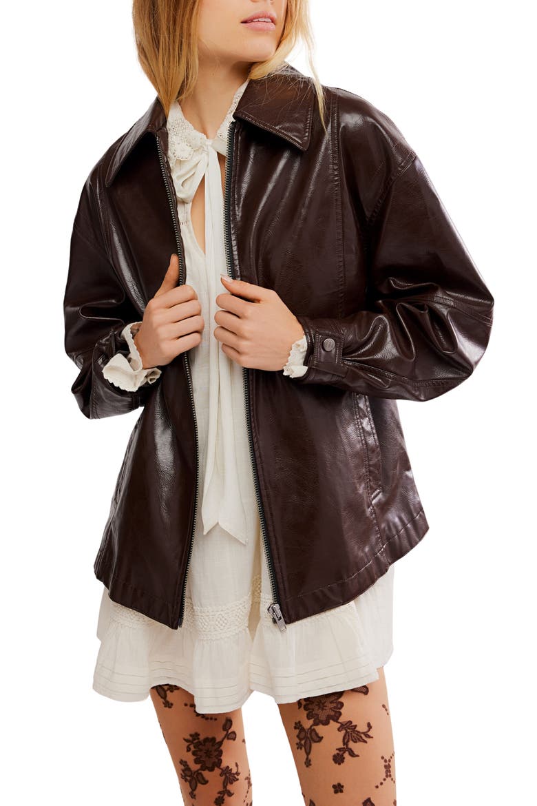 Sloan Faux Leather Jacket, Main, color, CHOCOLATE