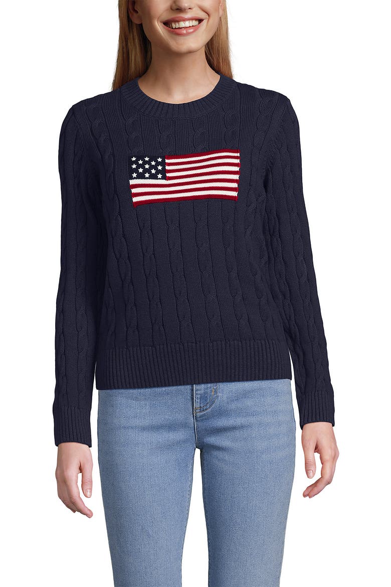American Flag Drifter Cable Sweater, Alternate, color, Flag/Faded Navy