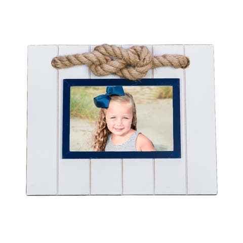 4X6 White Wood Photo Frame With Jute Rope