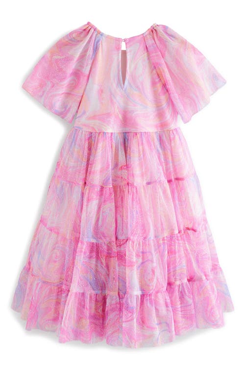 Next Kids' Rainbow Swirl Mesh Tiered Dress In Pink