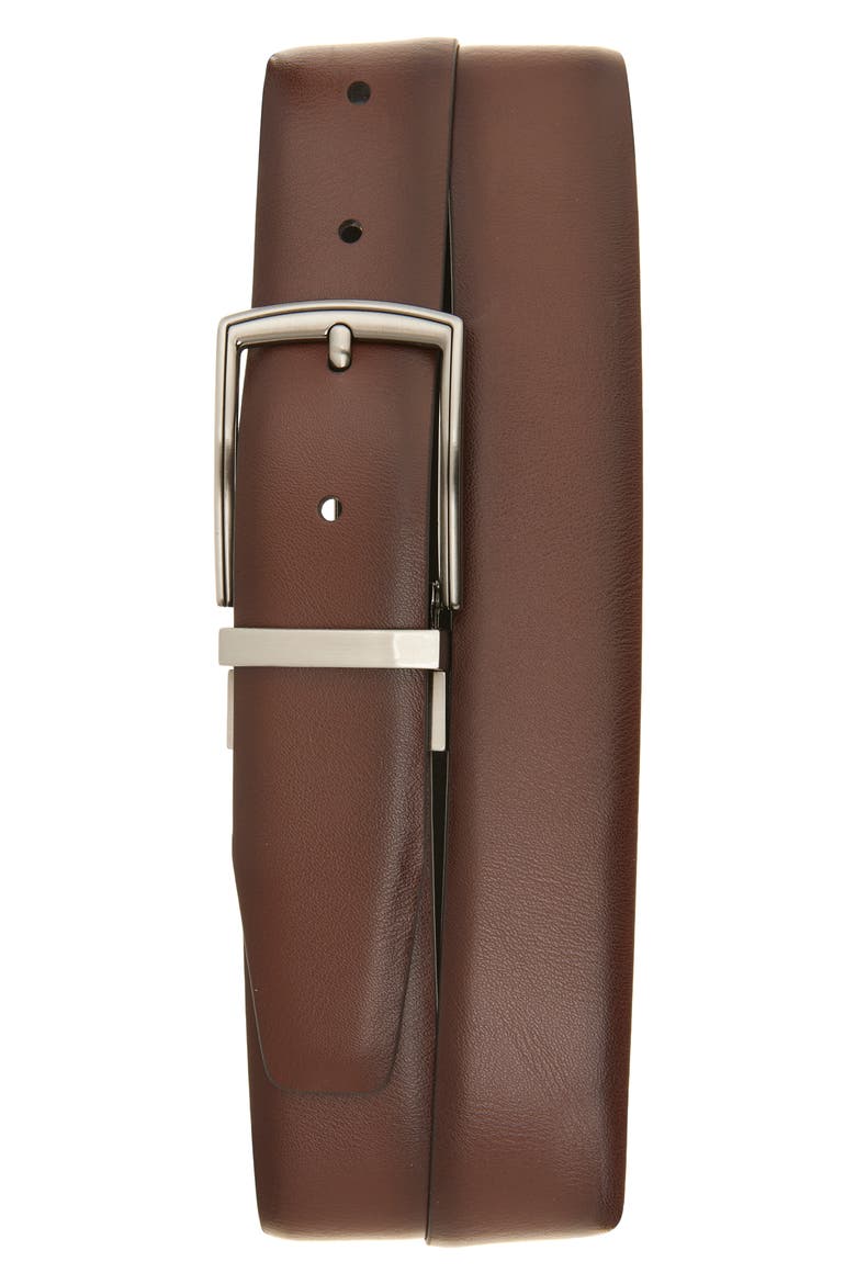 Feather Edge Bonded Leather Belt, Main, color, BROWN/ BLACK