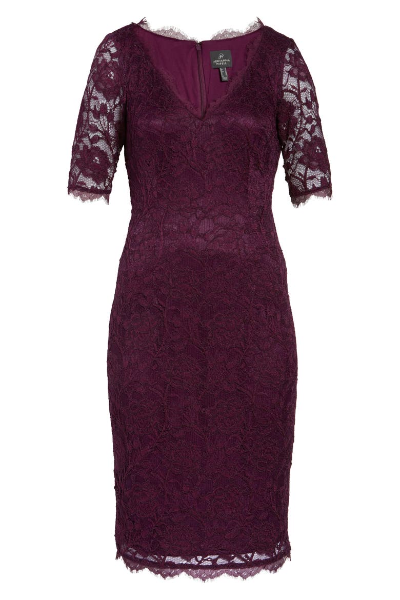 Rose Lace Sheath Dress, Alternate, color, MULBERRY