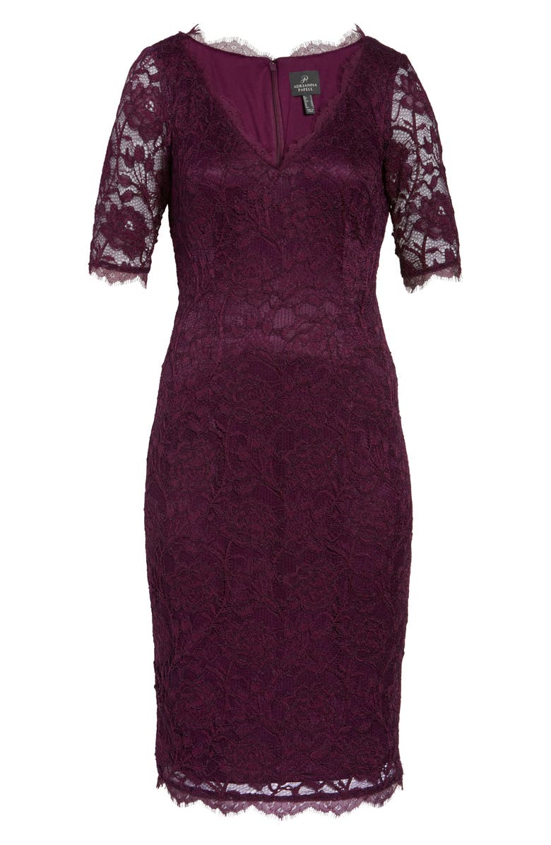 Adrianna Papell Rose Lace Sheath Dress, Alternate, color, Mulberry