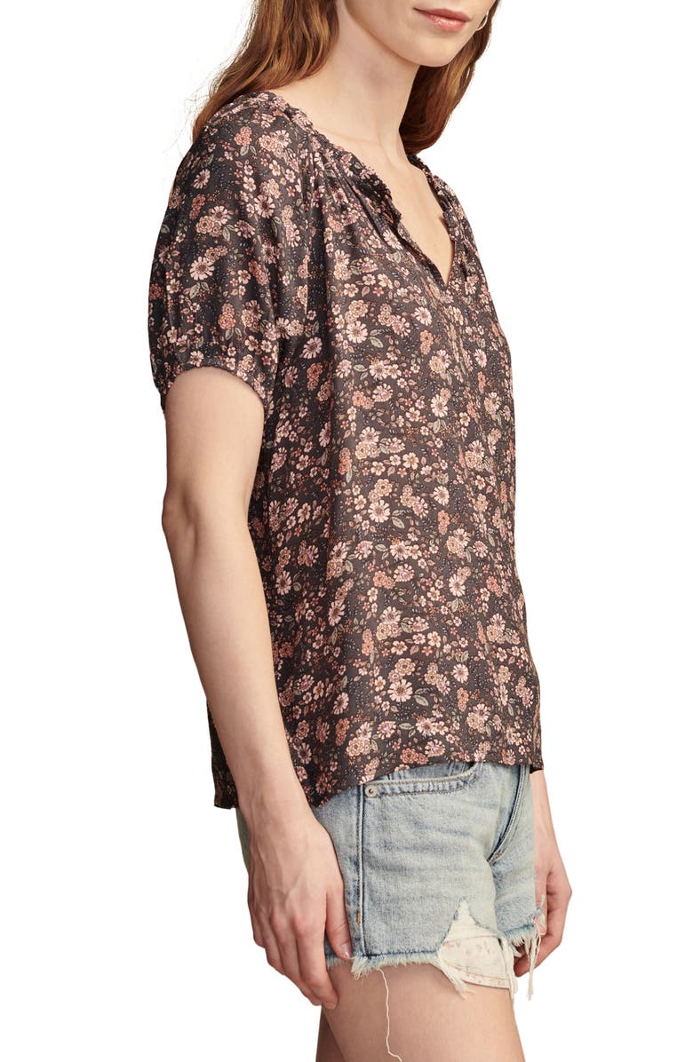 Lucky Brand Floral Split Neck Top, Alternate, color, Rose Sprti
