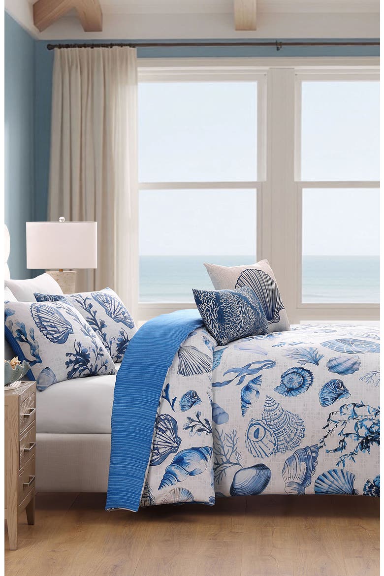 Shells and Seaplants Cotton Sateen Comforter Set, Alternate, color, BLUE