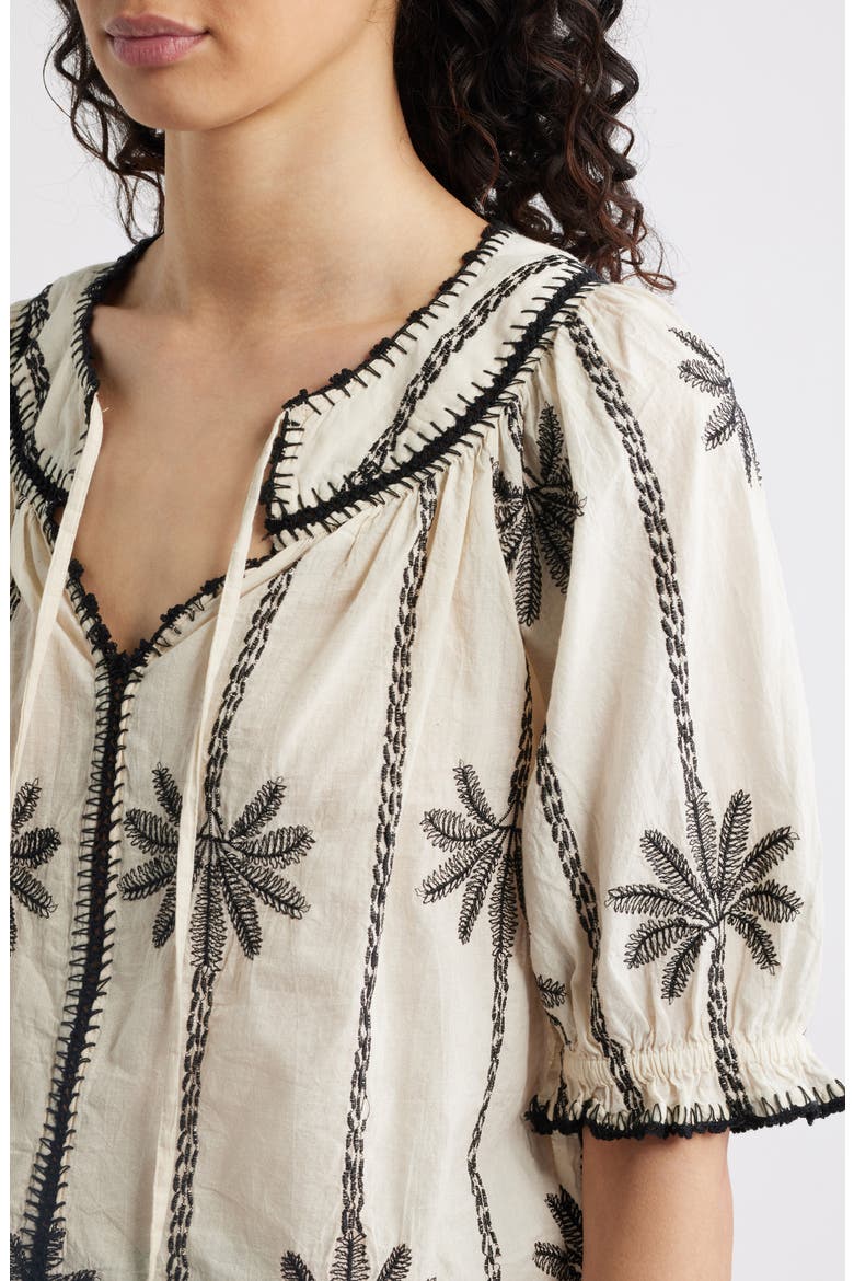 Belina Embroidered Elbow Sleeve Top, Alternate, color, EMBROIDERED PALMS