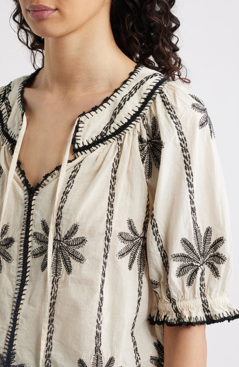 Rails Belina Embroidered Elbow Sleeve Top, Alternate, color, Embroidered Palms