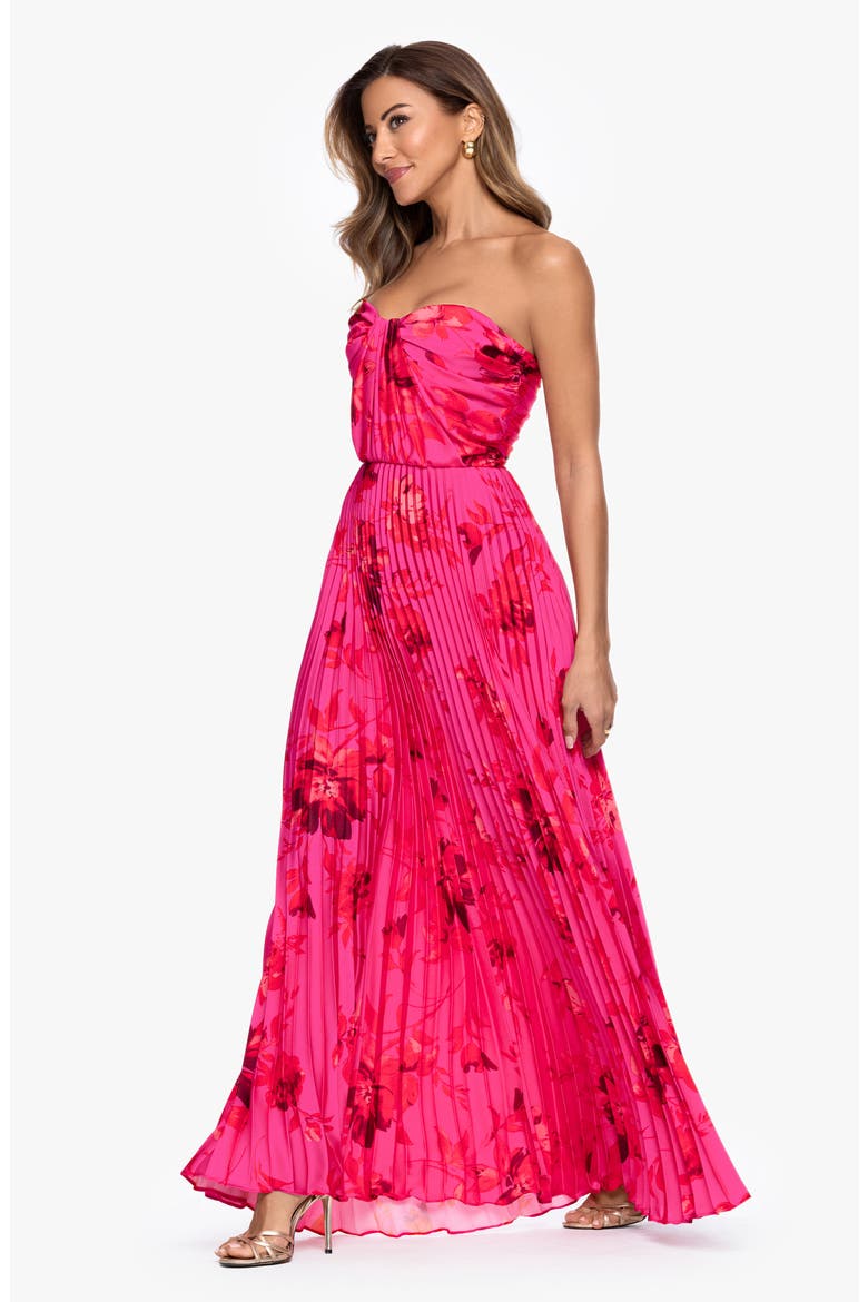 Pleated Strapless Gown, Alternate, color, FUSH/ POPPY