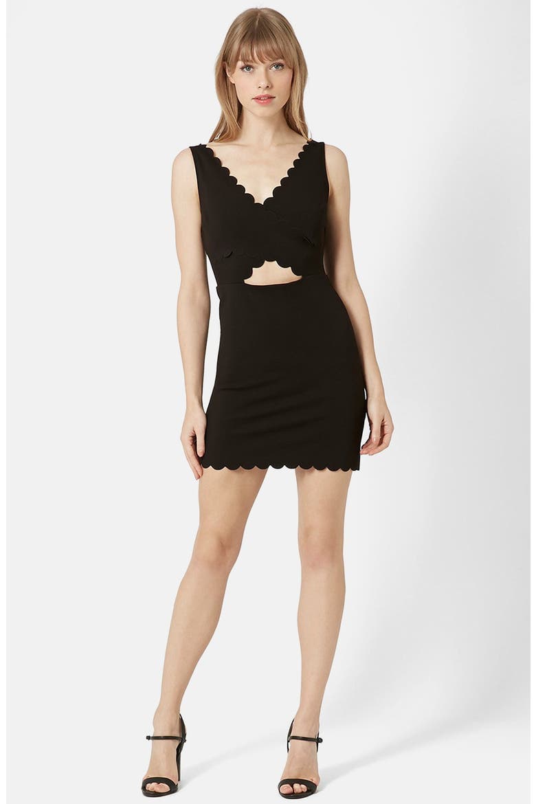 Cutout Detail Scallop Edge Body-Con Dress, Alternate, color, BLACK
