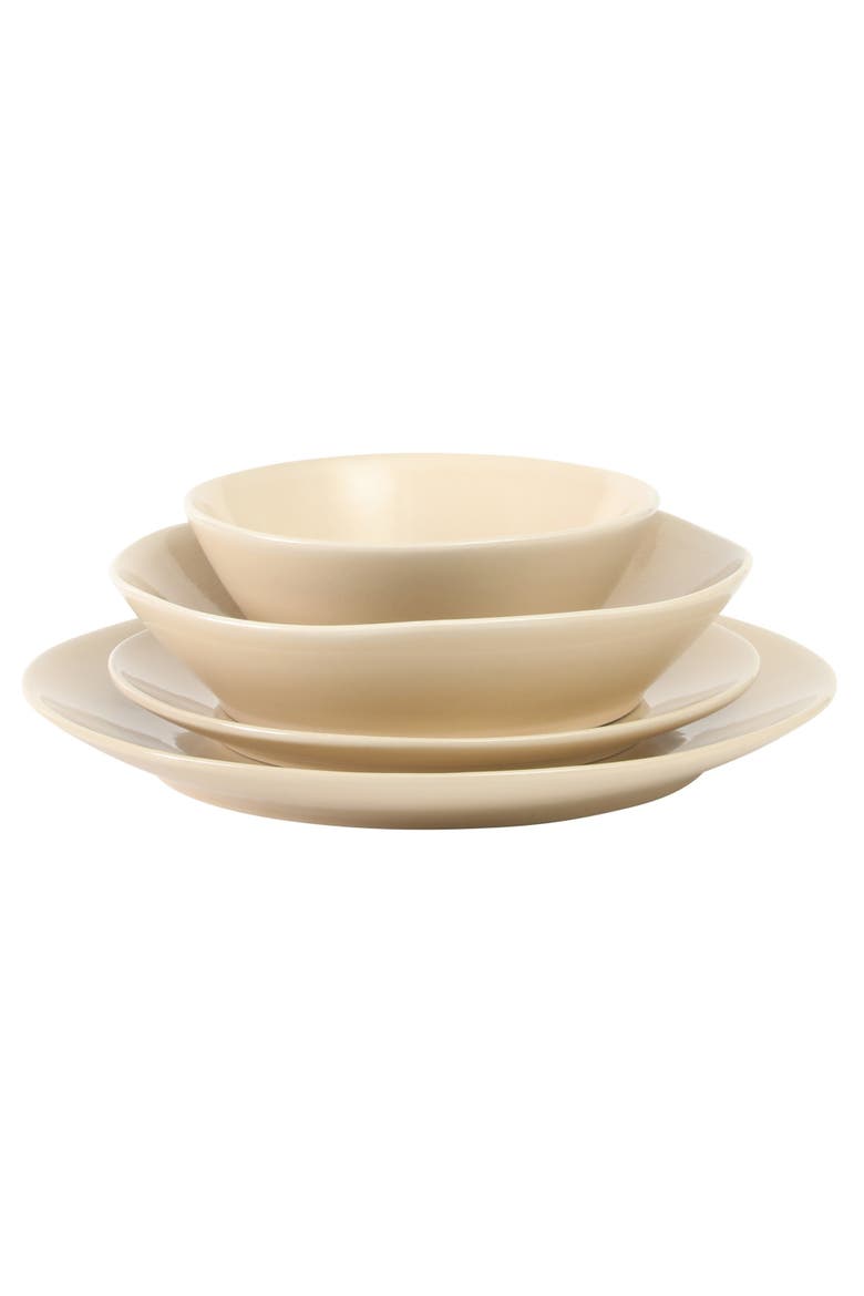 Montecito Breeze 16 Piece Double Plates and Bowls Stoneware Reactive Glaze Dinnerware Set, Alternate, color, Marble Dawn Cream