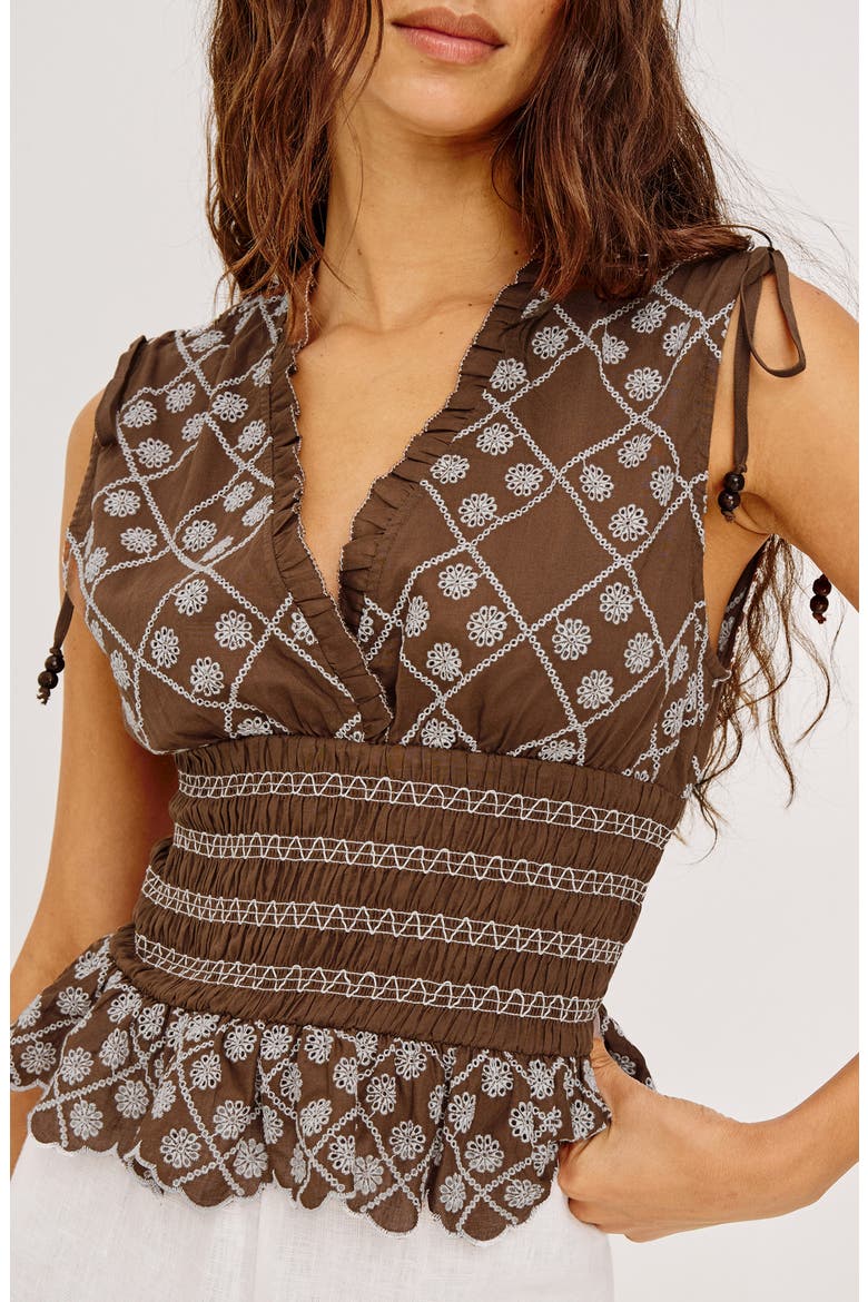 Rizzo Embroidered Top, Alternate, color, COCOA DAISY EMBROIDERY