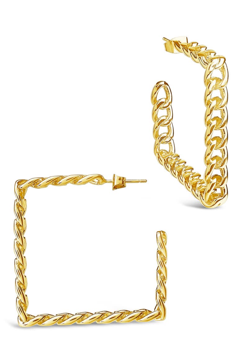 Square Cuban Link Hoop Earrings, Main, color, GOLD