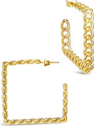 Sterling Forever Square Cuban Link Hoop Earrings