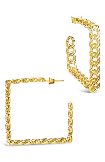 Sterling Forever Square Cuban Link Hoop Earrings In Gold