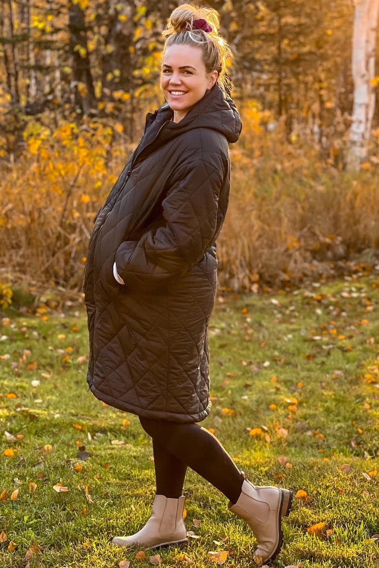 Quilted Long Puffer Jacket, Alternate, color, Black