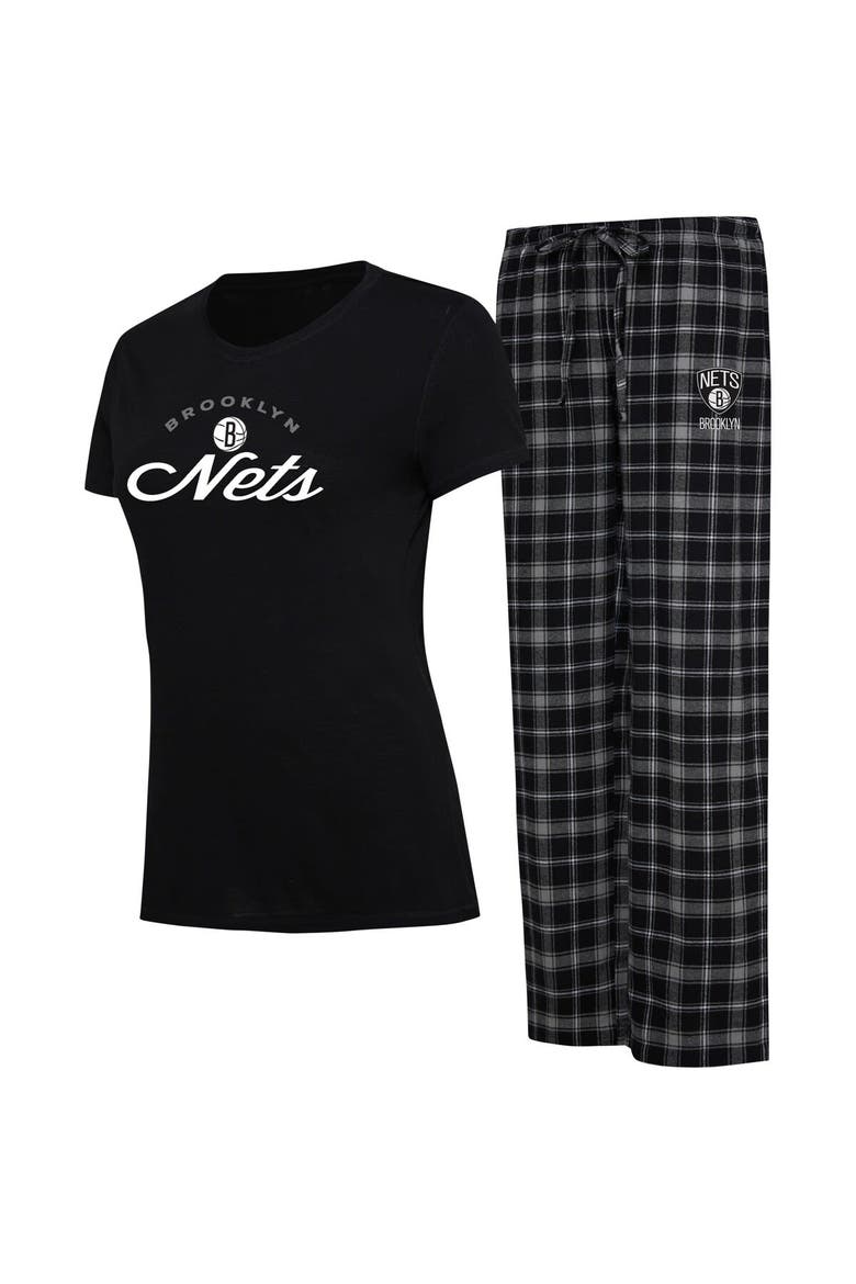 Women's College Concepts Black/Gray Brooklyn Nets Arctic T-Shirt & Flannel Pants Sleep Set, Main, color, Black
