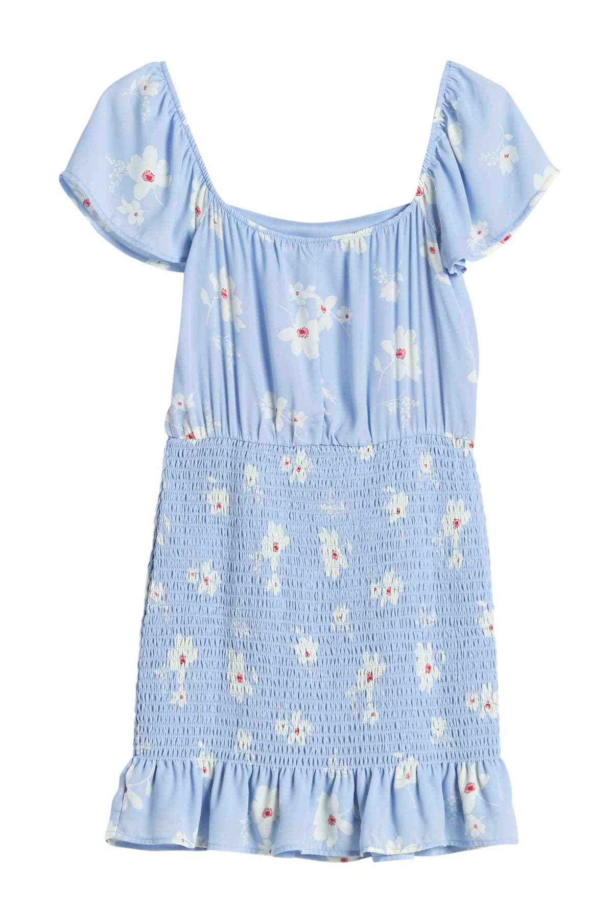 Row A Flutter Sleeve Floral Print Smocked Bottom Dress (Women ...