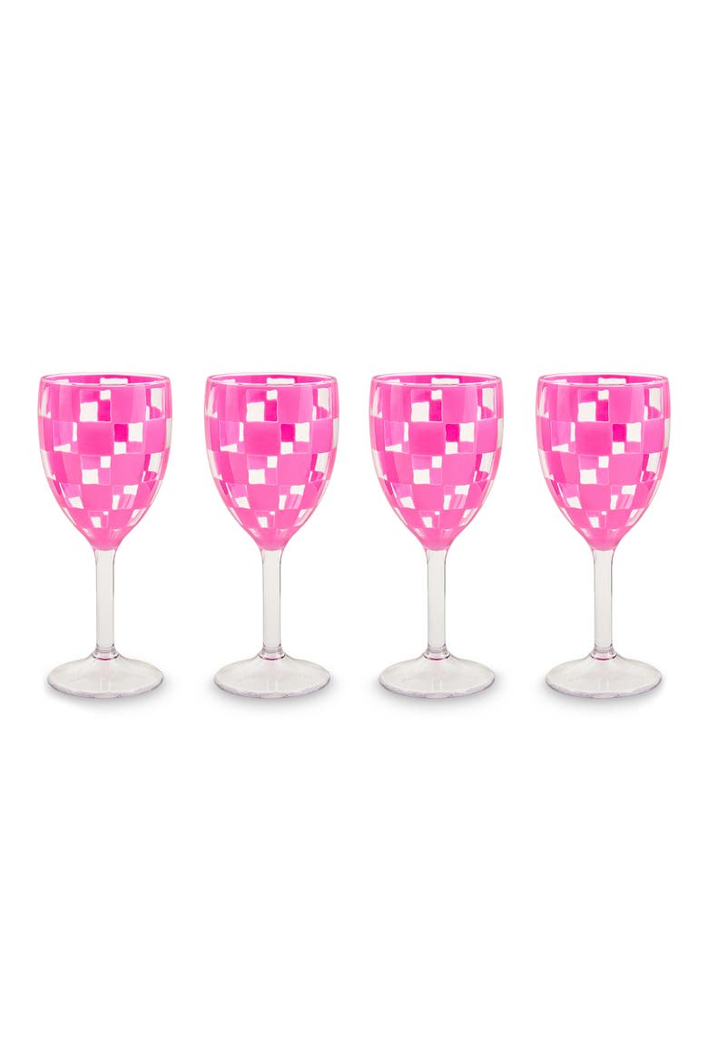 Set of 4 Pink Check Acrylic Wine Goblets, Main, color, PINK
