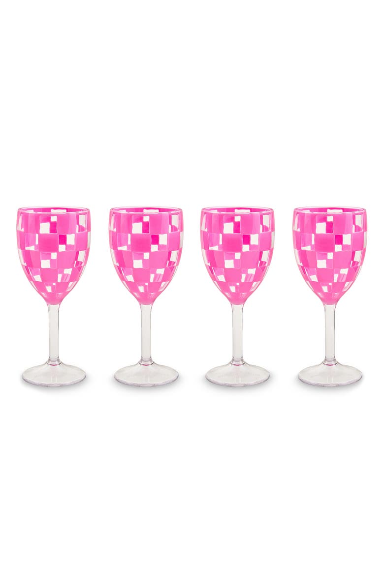 MACKENZIE CHILDS Set of 4 Pink Check Acrylic Wine Goblets, Main, color, Pink