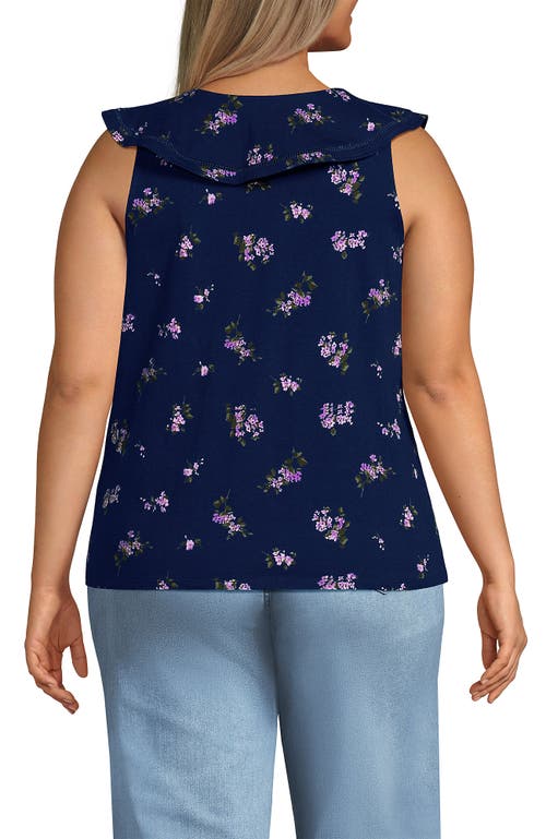 Shop Lands' End Plus Size V Neck Cascade Ruffle Top In Deep Sea Navy Bouquet