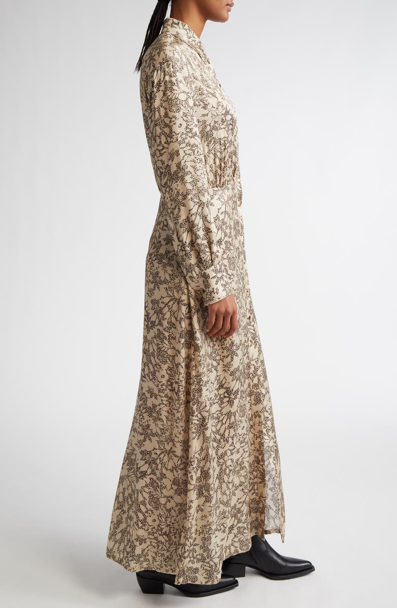 Golden Goose Print Long Sleeve Satin Maxi Shirtdress, Alternate, color, Safari/ Black