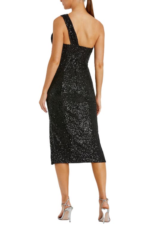 Mac Duggal Sequin Bow Asymmetric One-shoulder Cocktail Dress In Black