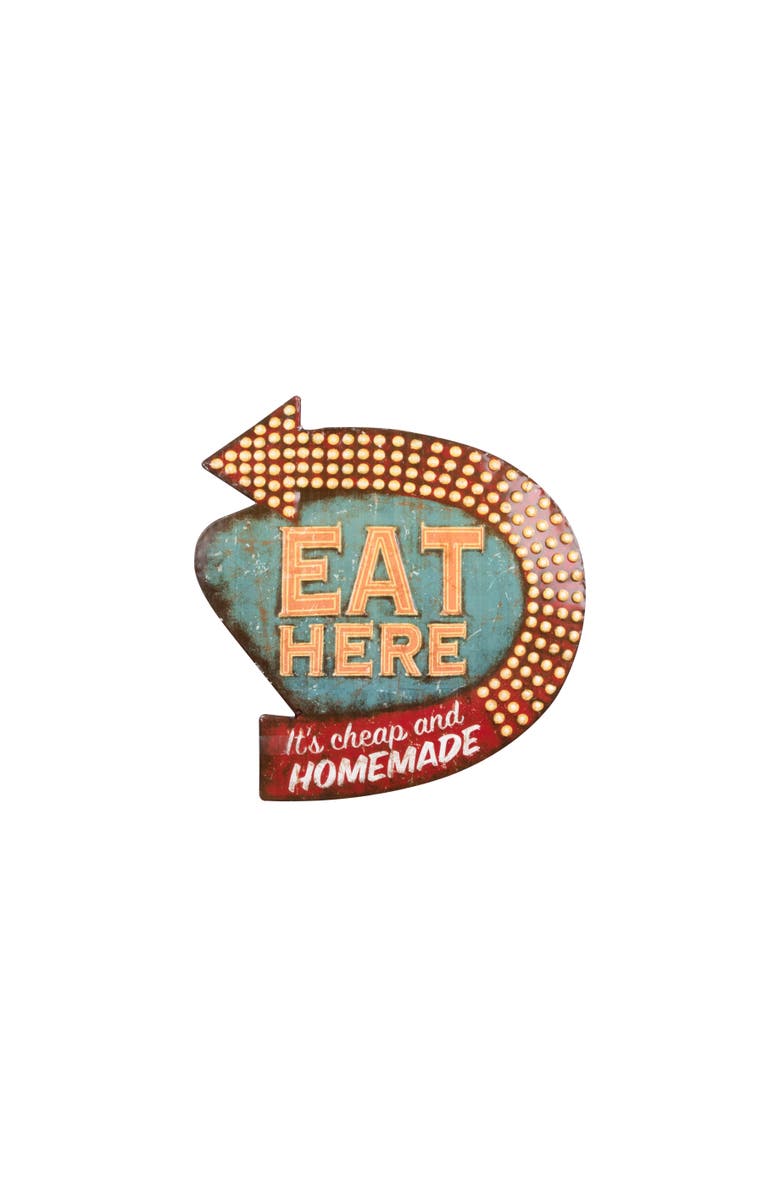 Storied Home Metal "Eat Here" Retro Wall Decor, Multicolor, Main, color, Blue