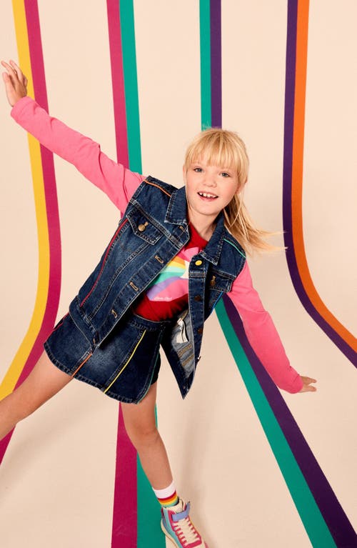 LITTLE BIRD LITTLE BIRD KIDS' RAINBOW STRIPE LONG SLEEVE COTTON QUARTER ZIP SWEATER DRESS 