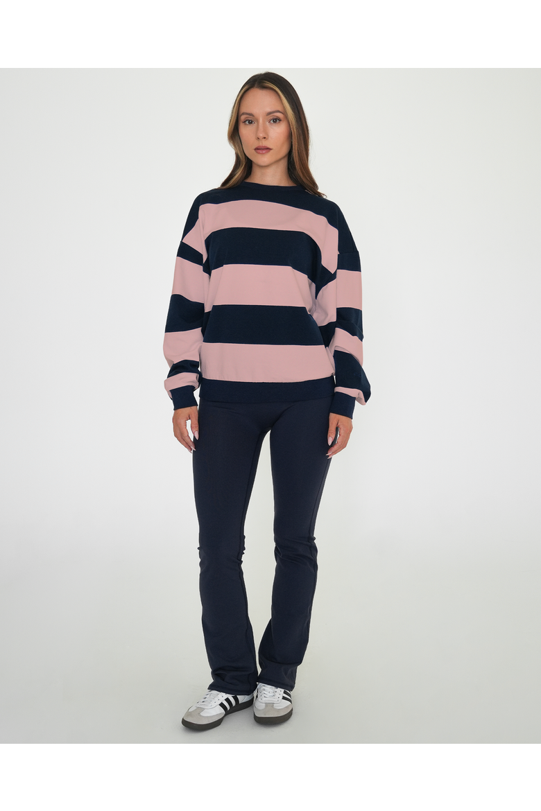 Rugby Stripe Relaxed Sweatshirt, Alternate, color, Navy/Pink