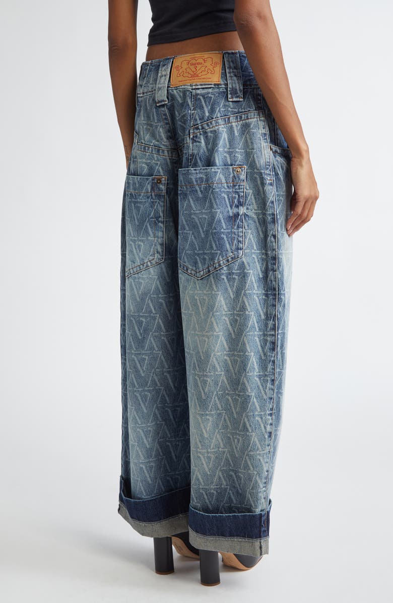 Vaquera Baby Oversize Monogram High Waist Cuffed Wide Leg Jeans, Alternate, color, 