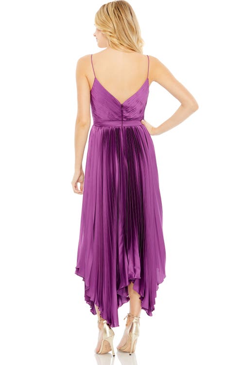 Mac Duggal Flowy Pleated Satin Midi Dress
