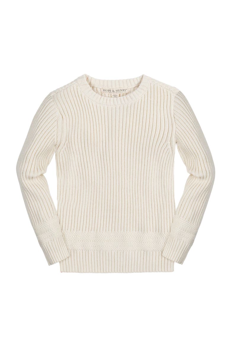 Baby Boys' Organic Herringbone Detail Crew Neck Sweater, Infant, Main, color, Ivory Herringbone Edge