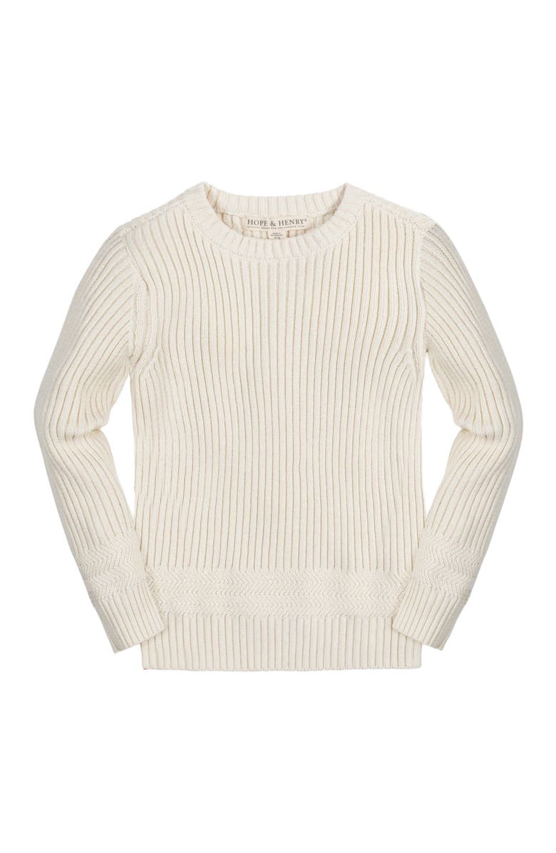 Hope & Henry Baby Boys' Organic Herringbone Detail Crew Neck Sweater, Infant, Main, color, Ivory Herringbone Edge