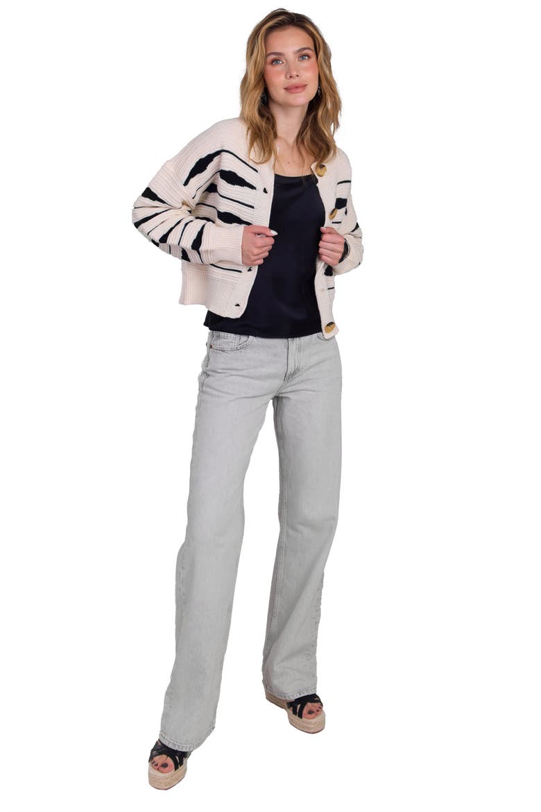 Stripe Button Knit Sweater, Alternate, color, IVORY