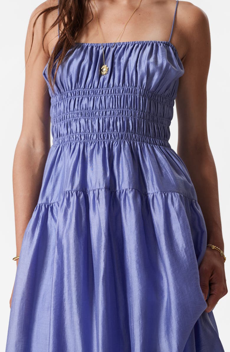 & Other Stories Shirred Sleeveless Midi Dress, Alternate, color, Blue Medium