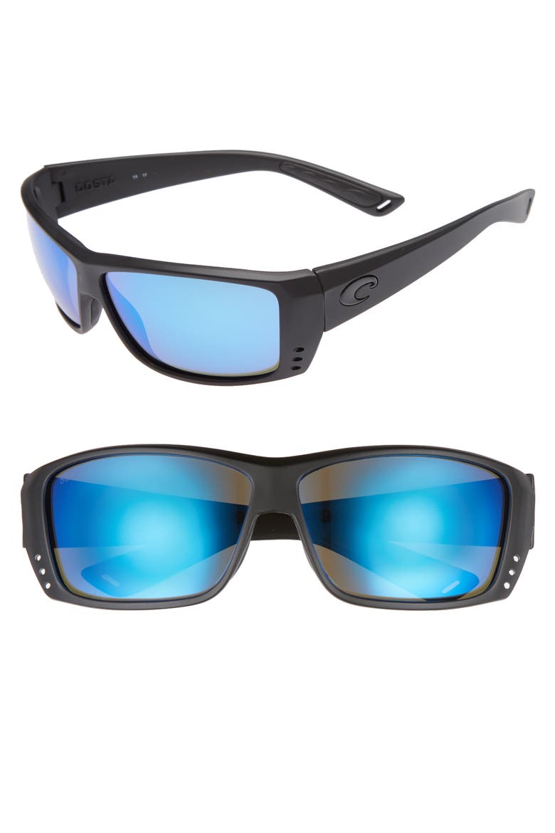 Cat Cay 60mm Polarized Sunglasses, Main, color, BLACKOUT/ BLUE MIRROR