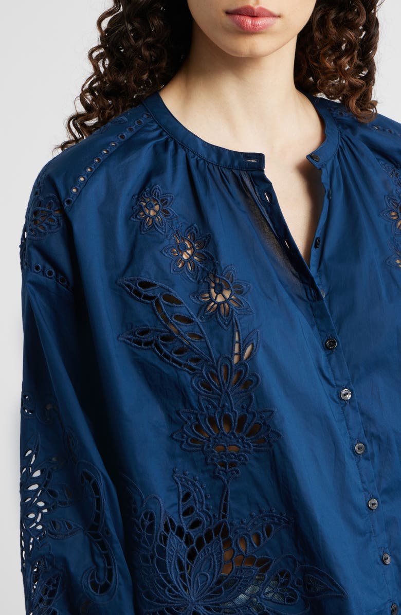 FARM Rio Artisanal Button-Up Top, Alternate, color, Navy Blue