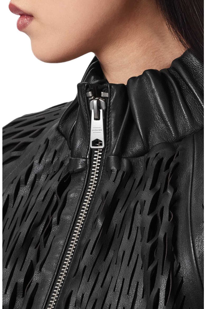 Dual Leather Bomber Jacket, Alternate, color, BLACK