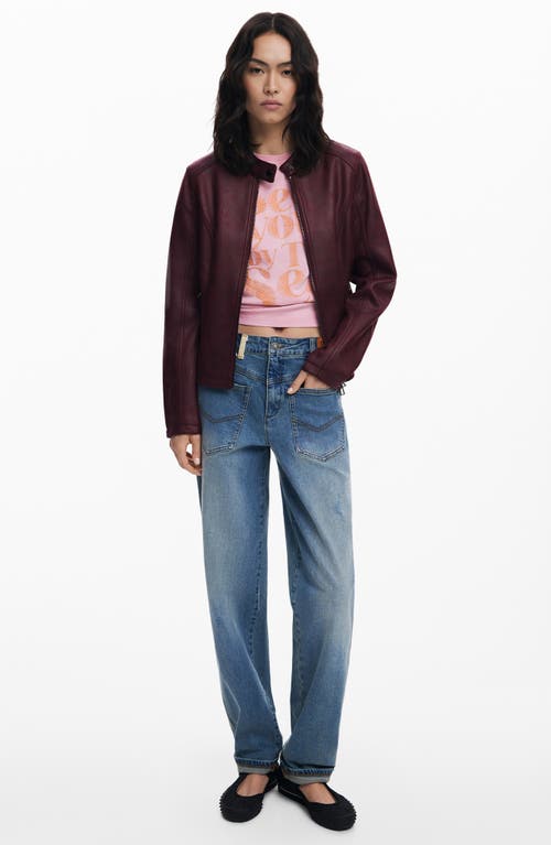 Desigual Faux Leather Jacket In Purple