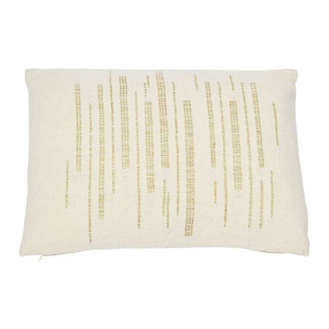 Woven Cotton Slub Lumbar Pillow with Gold Metallic Thread Embroidery