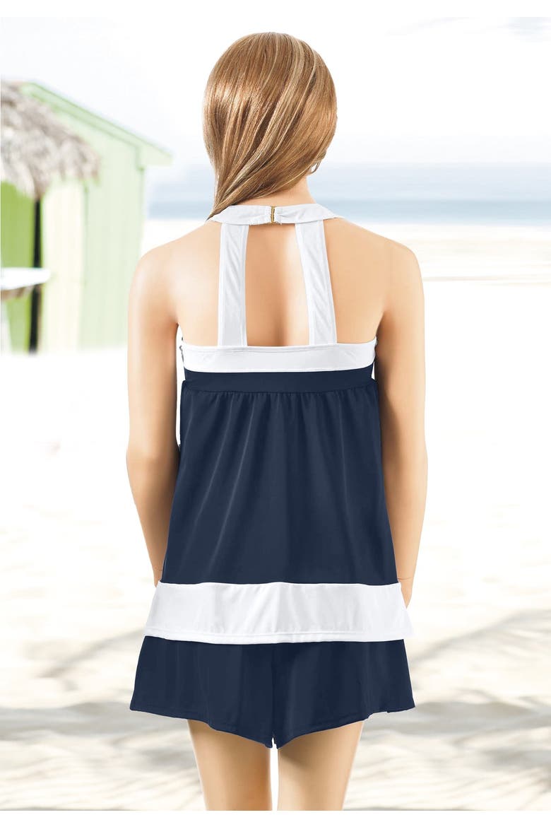 Colorblock Tankini Top & Short Set, Alternate, color, NAVY WHITE