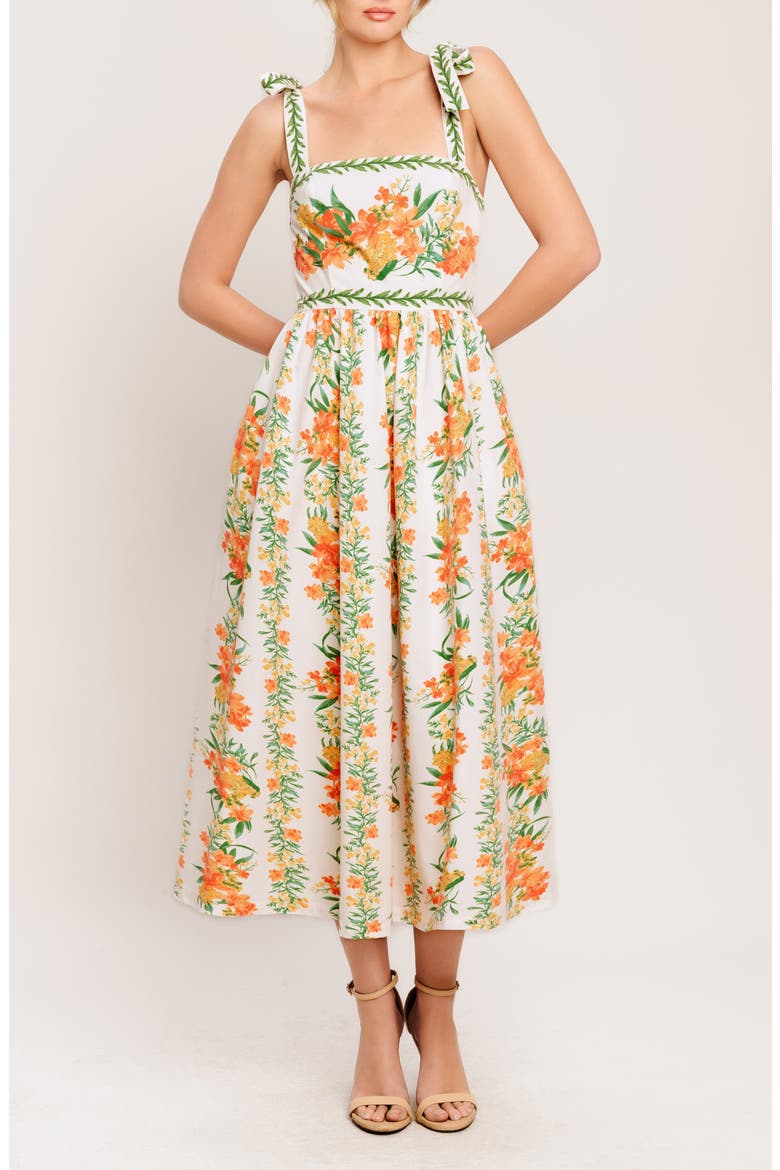 Floral Tie Strap Midi Sundress, Main, color, IVORY MULTI FLORAL