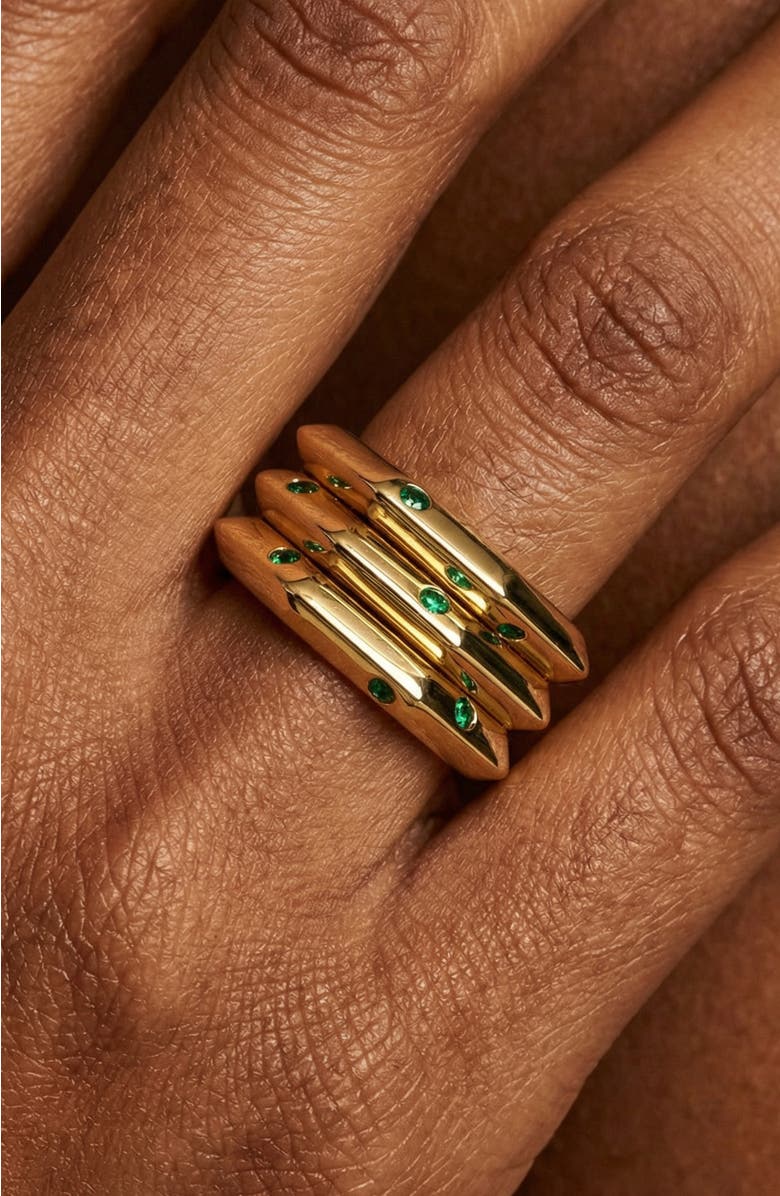 Ora Ana The Athena Double-Sided Burnish Ring, Alternate, color, Gold/Emerald Cz