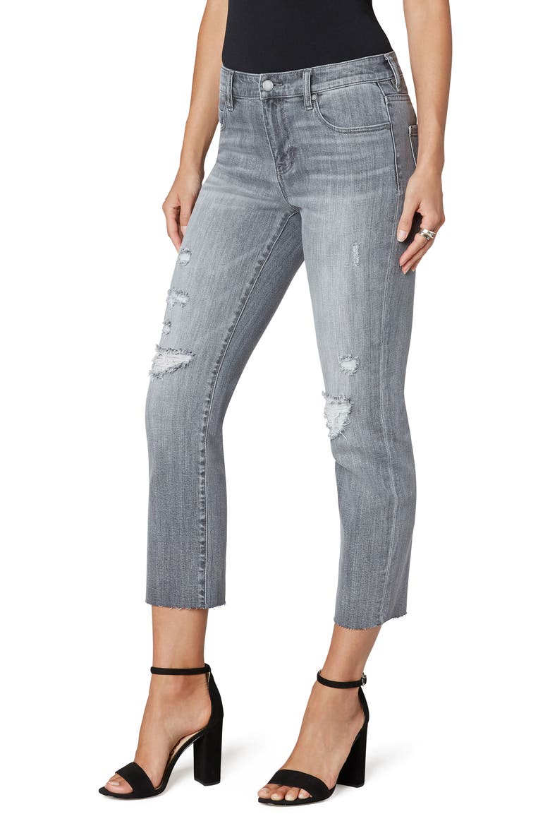 Distressed Raw Hem Crop Straight Leg Jeans, Alternate, color, FALLS LAKE