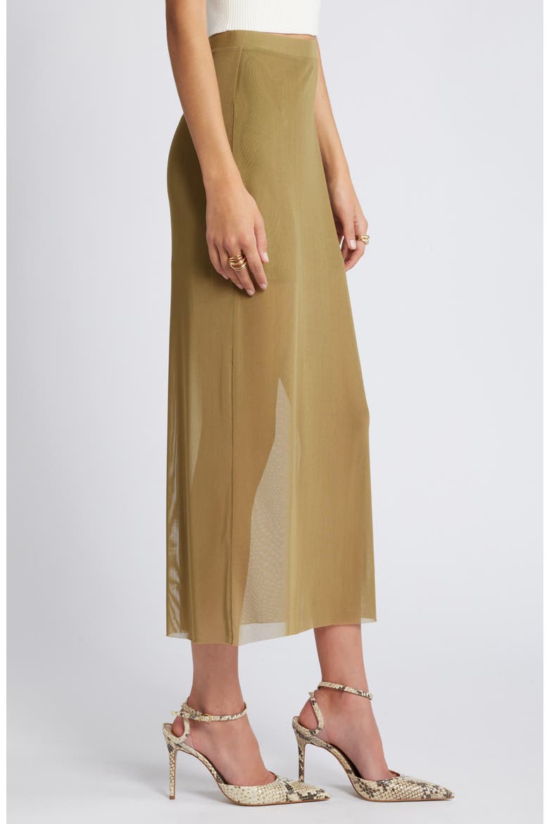 Sheer Mesh Midi Skirt, Alternate, color, OLIVE BRINE