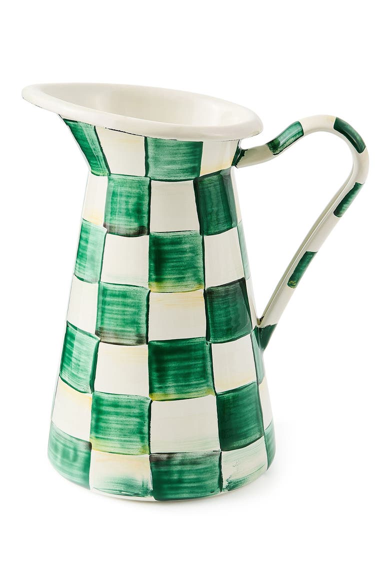 Mocha Check Medium Enameled Steel Practical Pitcher, Main, color, EMERALD