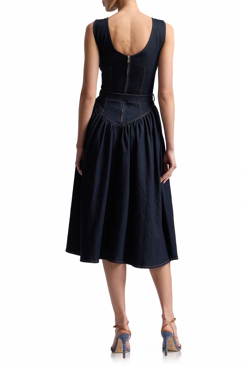 Belted Sleeveless Denim Dress, Alternate, color, DARK RINSE