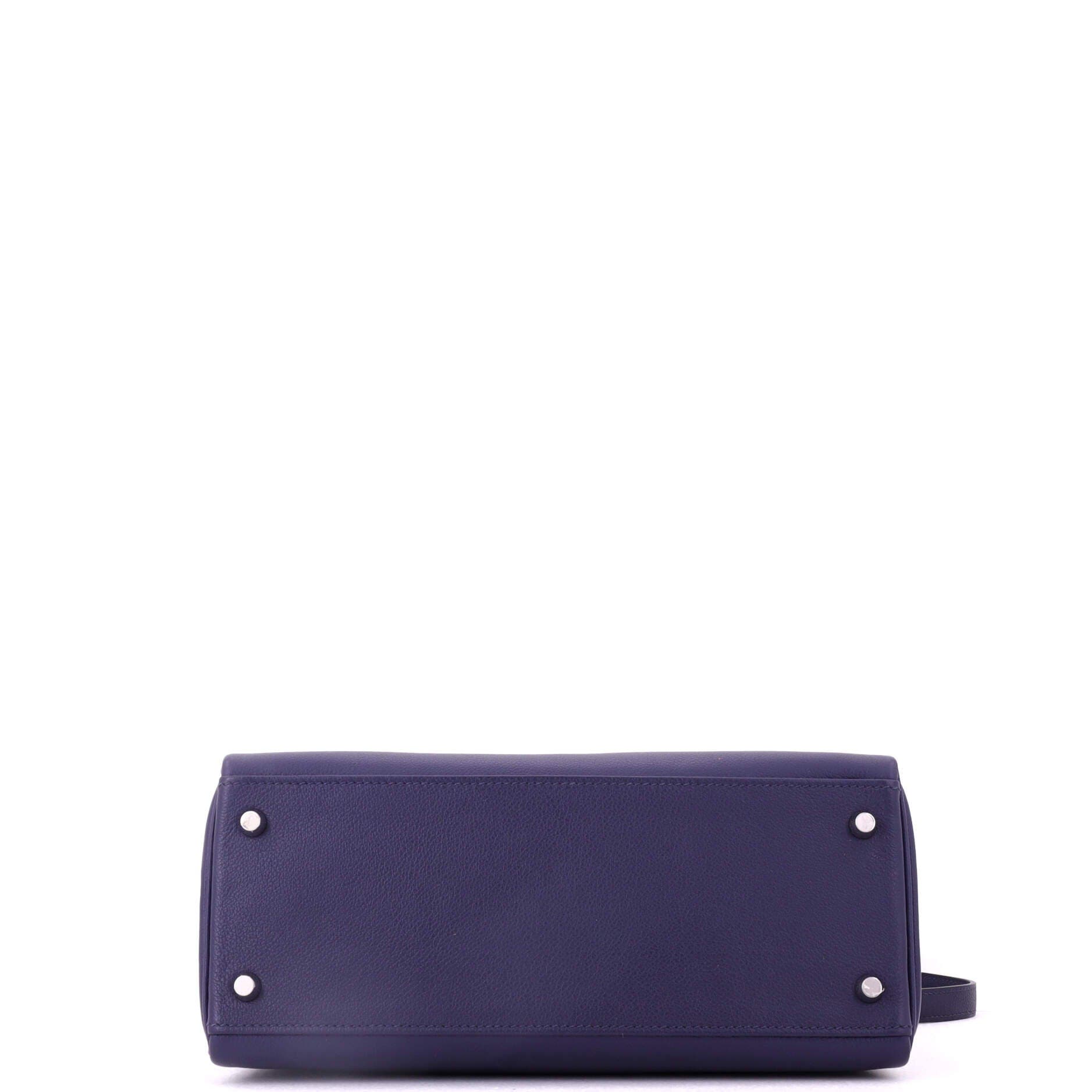 Pre-Owned Hermes Kelly Handbag Verso Evercolor with Palladium Hardware 28, Alternate, color, Verso-Bleu Encre/Bleu Zellige