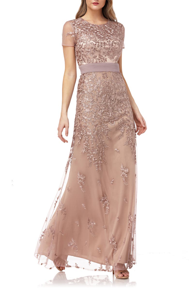 JS Collections Floral Embroidered Evening Dress, Main, color,