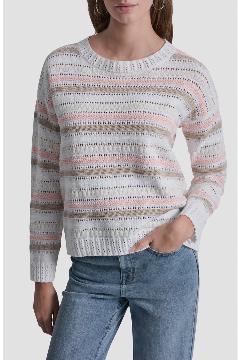 Stripe Cotton Pointelle Sweater, Main, color, PEACH SPRITZ COMBO